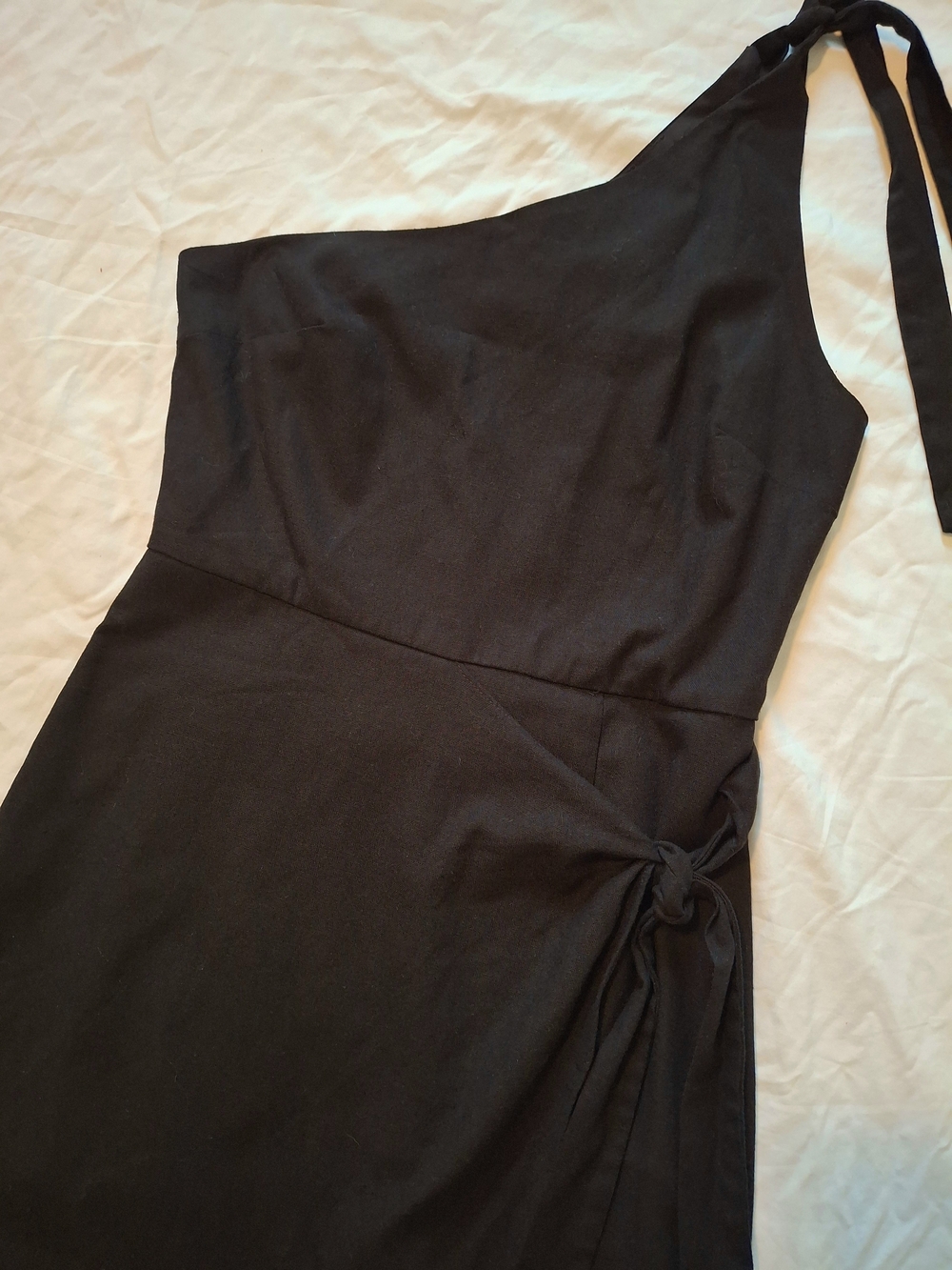 Showpo Black One Shoulder Wrap Mini Dress Tie Waist Boho Date Night Sz 6